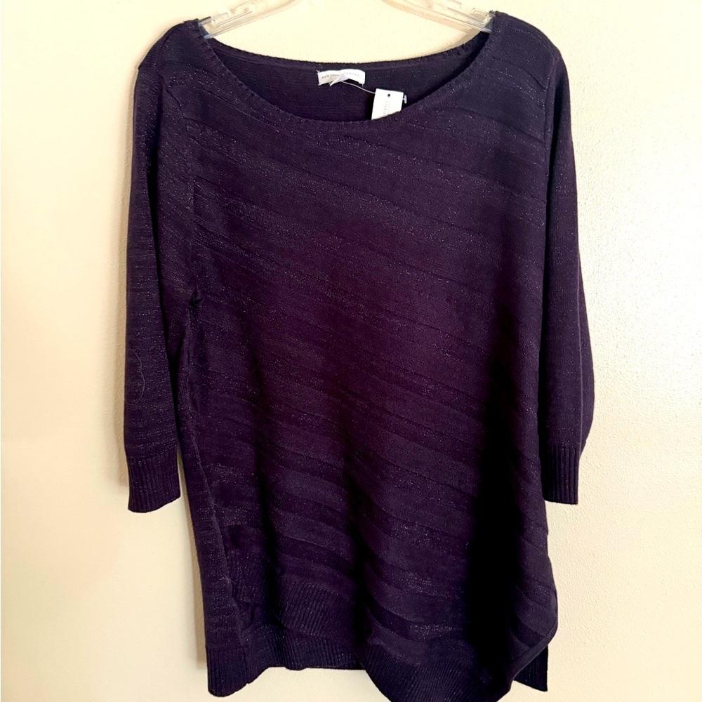 New York Company Woman Sweater Large Purple Oversize Asymmetric Hemline Shimmer